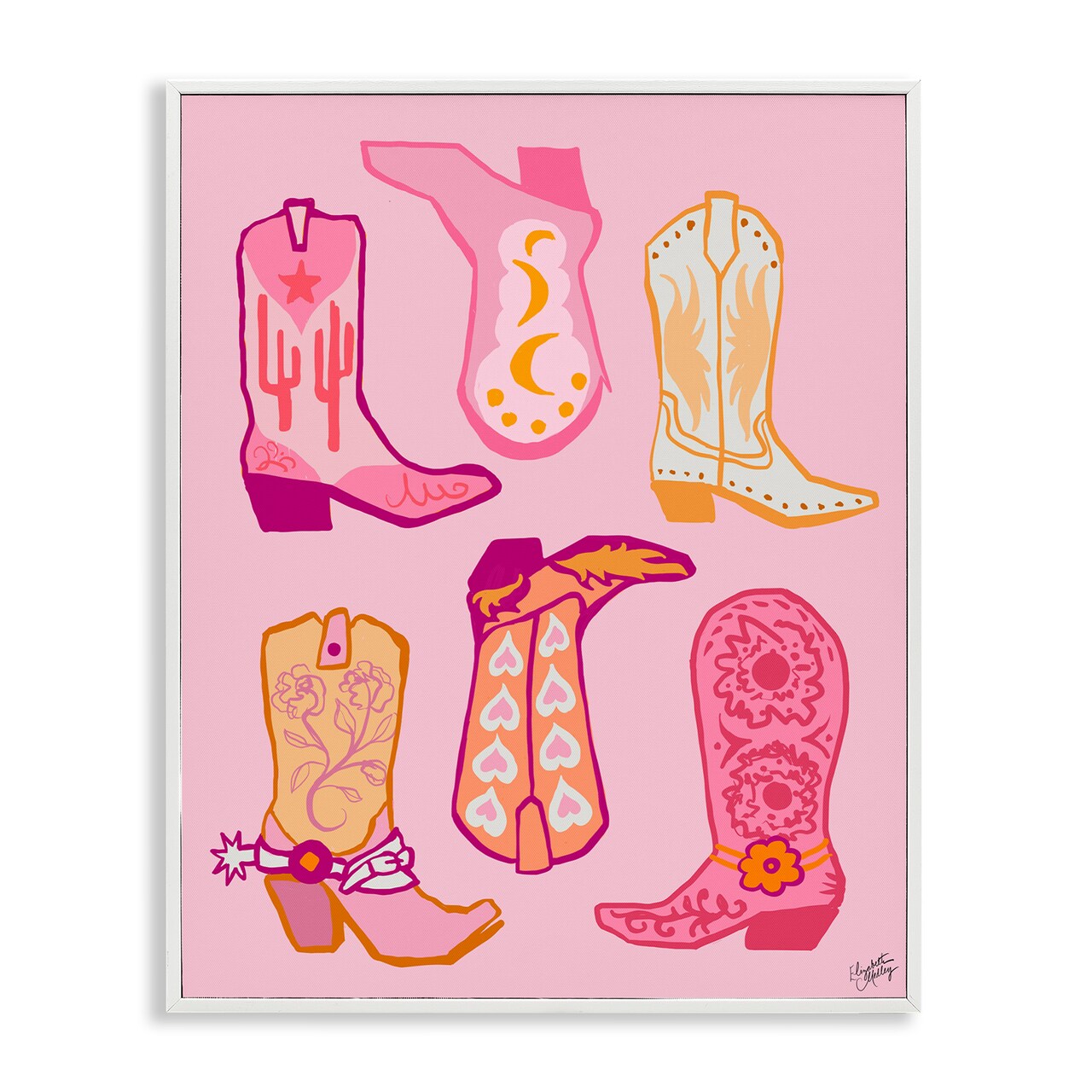 Stupell Industries Cowgirl Boot Designs Framed Giclee Wall Art Design by Elizabeth Medley